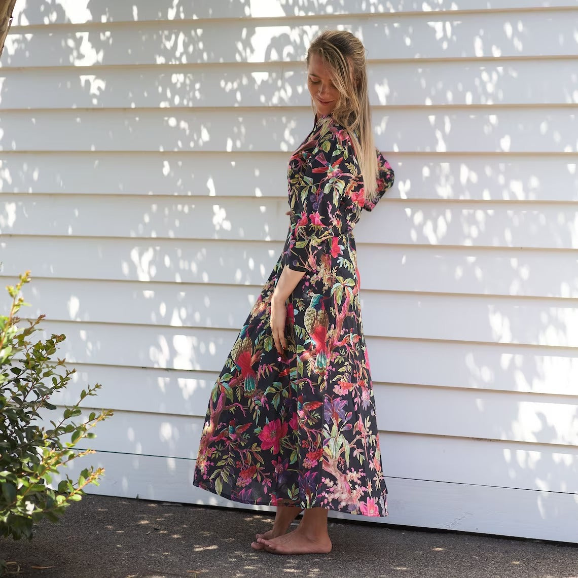 Sia Tropical Treasure Cotton Wrap Maxi Dress – print detail