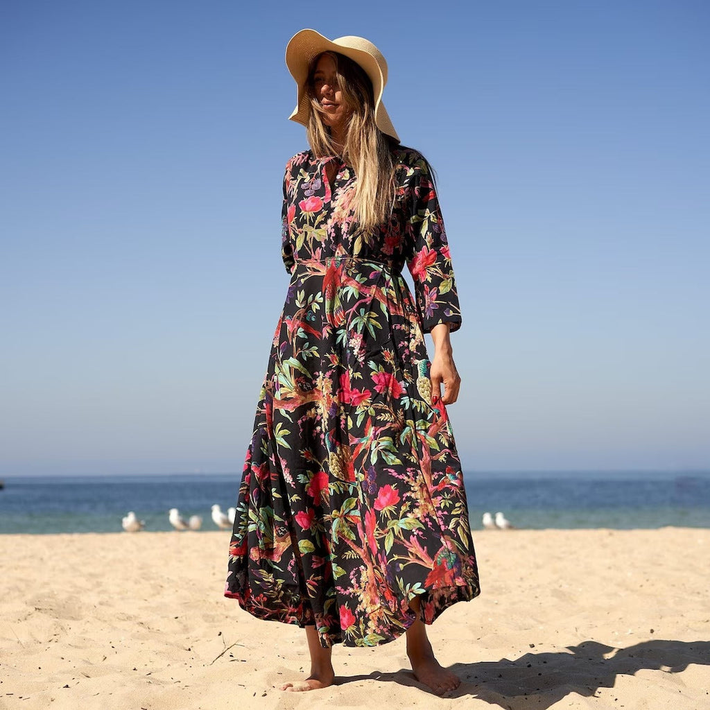 Sia Tropical Treasure Cotton Wrap Maxi Dress – front view