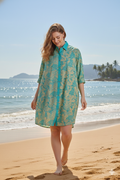 Kriti Aqua Bloom Cotton Maxi Shirt Dress – front view