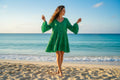 Ira Emerald Tropical Cotton Mini Dress – front view