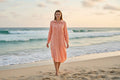 Juhi Peach Embroidered Cotton Maxi Shirt Dress – front view