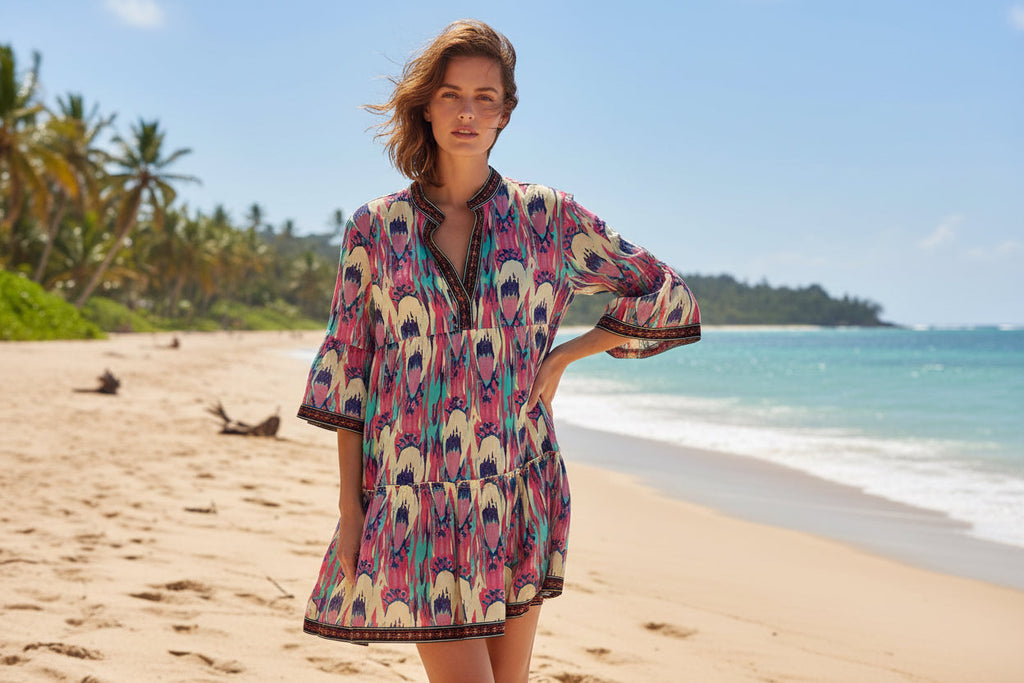Heena Jewel Ikat Cotton Mini Dress – back view