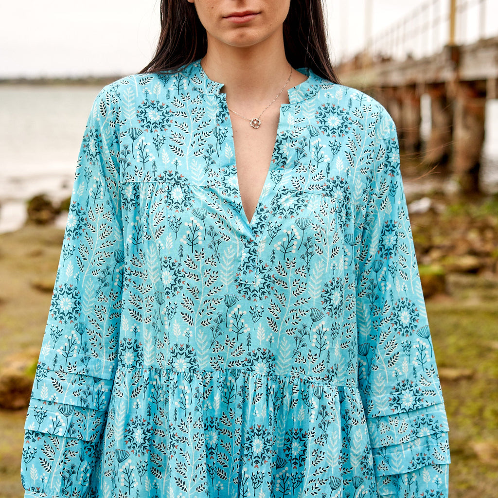 Amara Indigo Bloom Cotton Maxi Dress – print detail