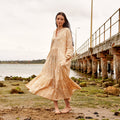 Asha Sand Floral Cotton Long Sleeve Maxi Dress – front view
