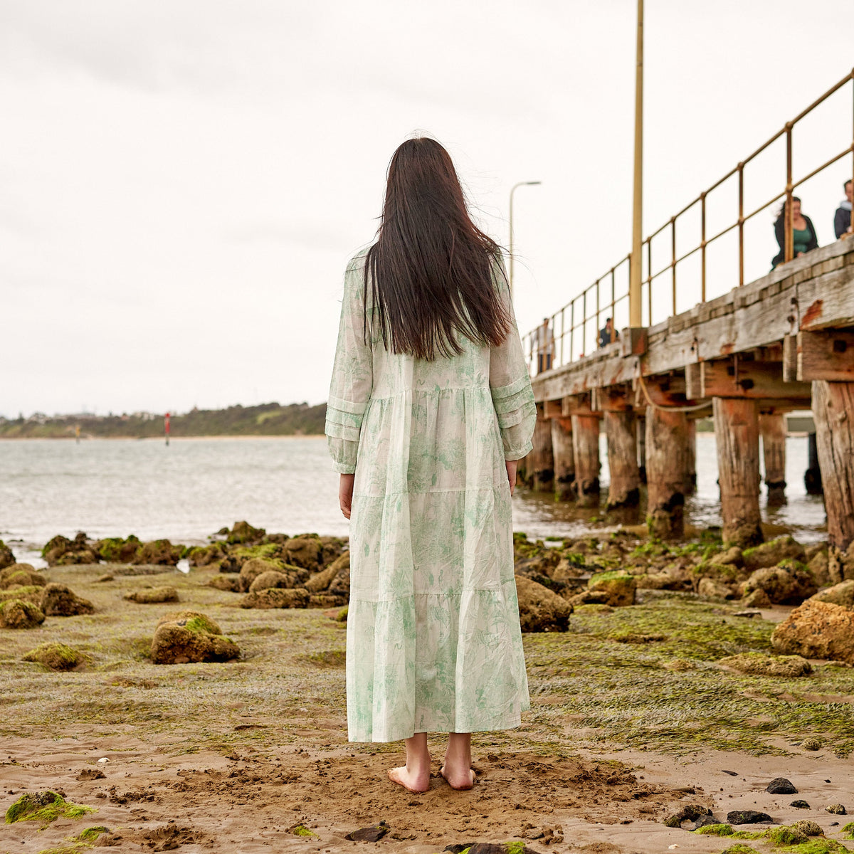 Bela Ivory Floral Cotton Long Sleeve Maxi Dress – side view