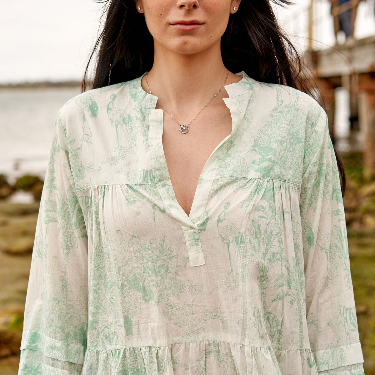 Bela Ivory Floral Cotton Long Sleeve Maxi Dress – back view
