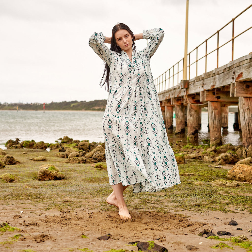 Madhavi Boho Bloom Cotton Maxi Dress – front view
