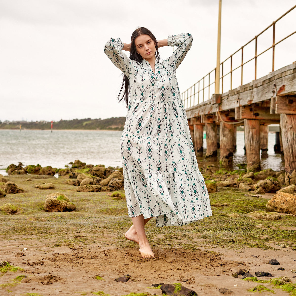 Madhavi Boho Bloom Cotton Maxi Dress – front view