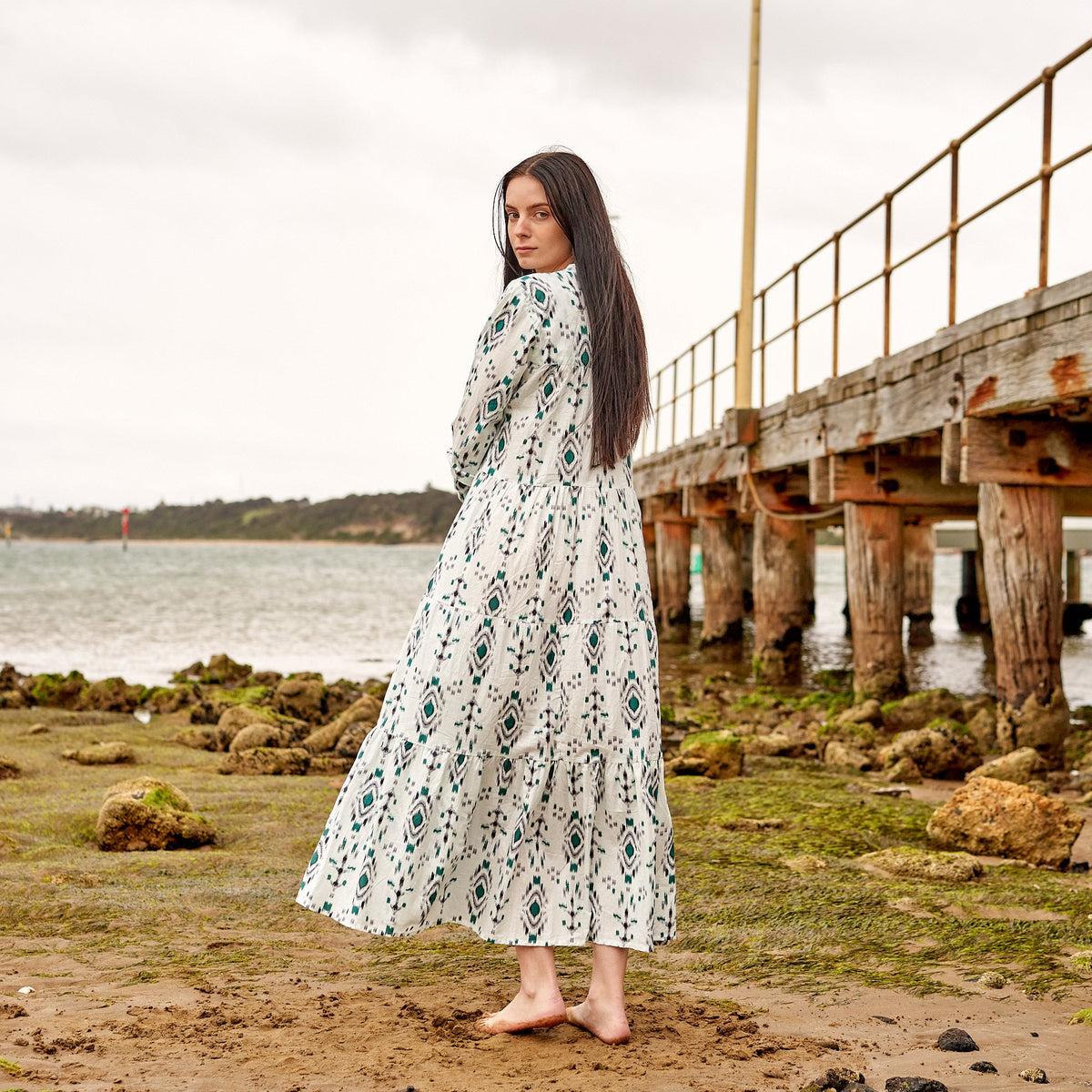 Madhavi Boho Bloom Cotton Maxi Dress – print detail
