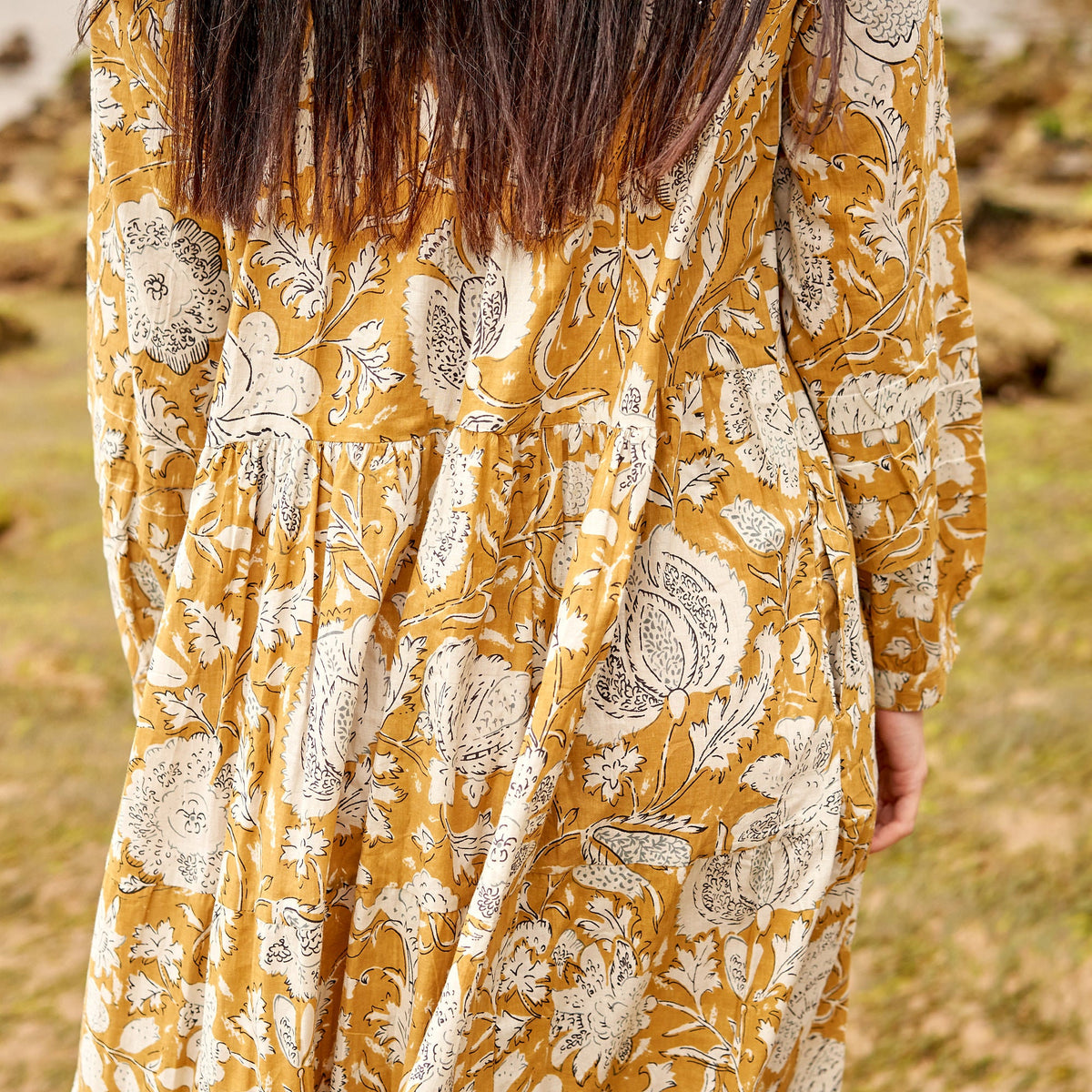 Chandni Golden Garden Cotton Long Sleeve Maxi Dress – back view