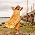 Charu Mustard Floral Cotton Long Sleeve Maxi Dress – front view