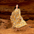 Devika Mustard Aztec Cotton Maxi Dress – front view