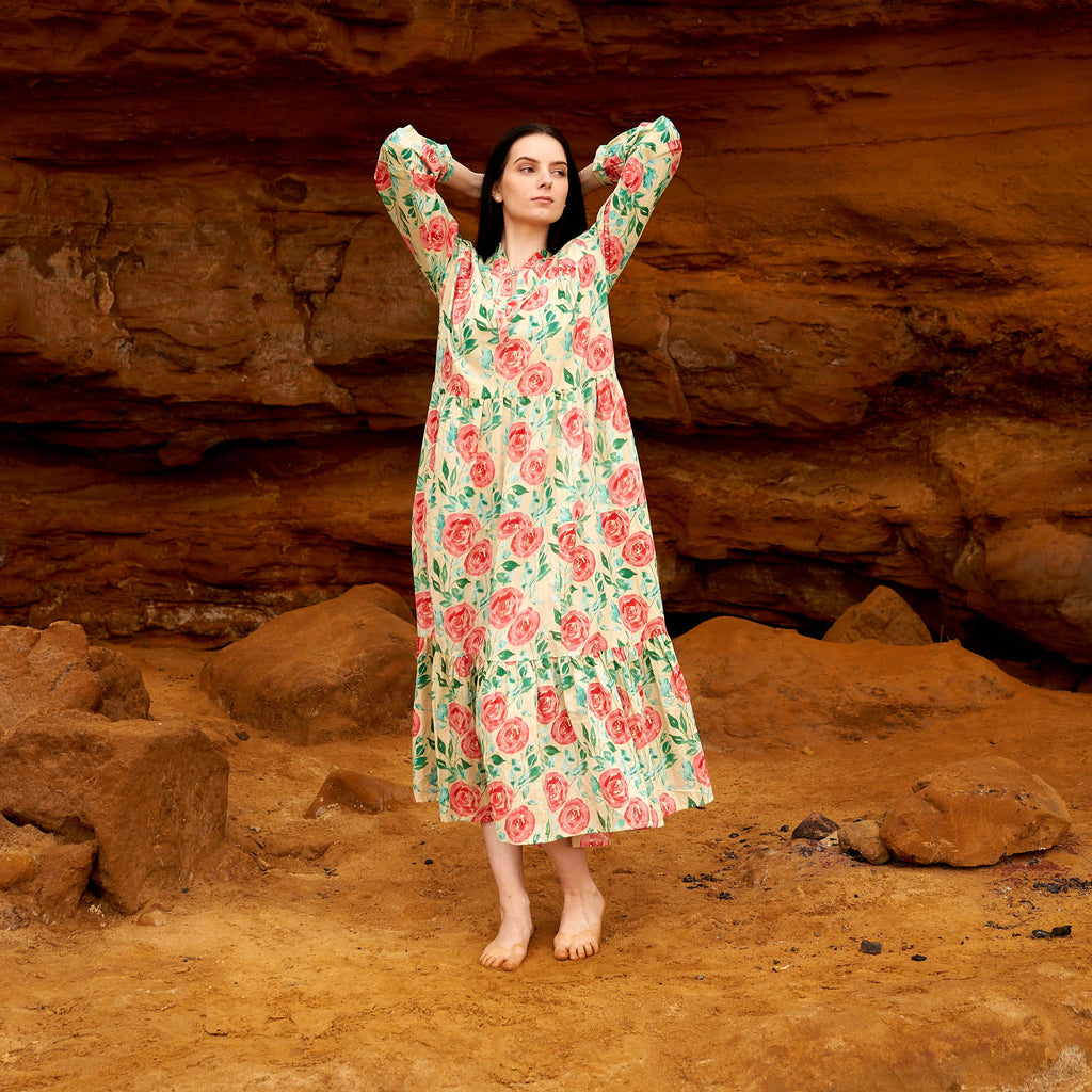 Kavya Rose Floral Cotton Maxi Dress – back view