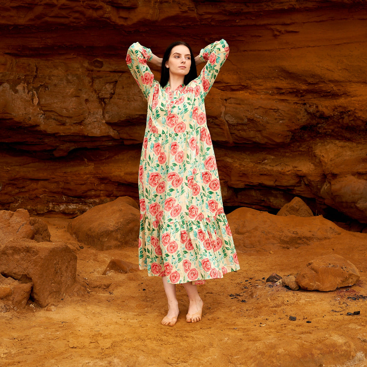 Kavya Rose Floral Cotton Maxi Dress – back view