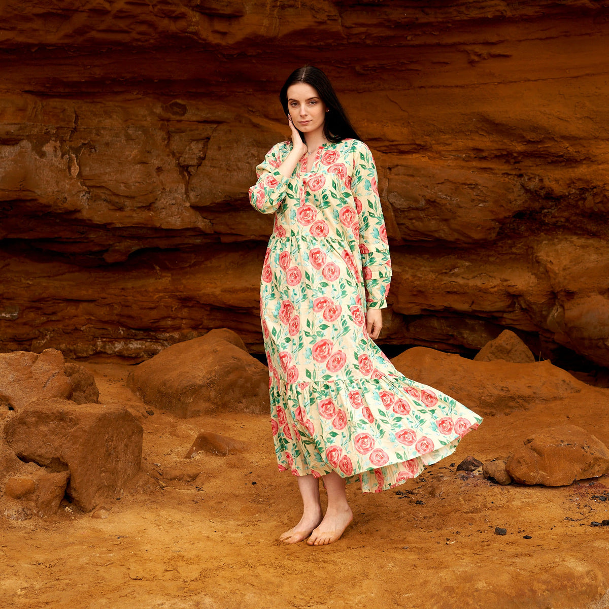 Kavya Rose Floral Cotton Maxi Dress – side view