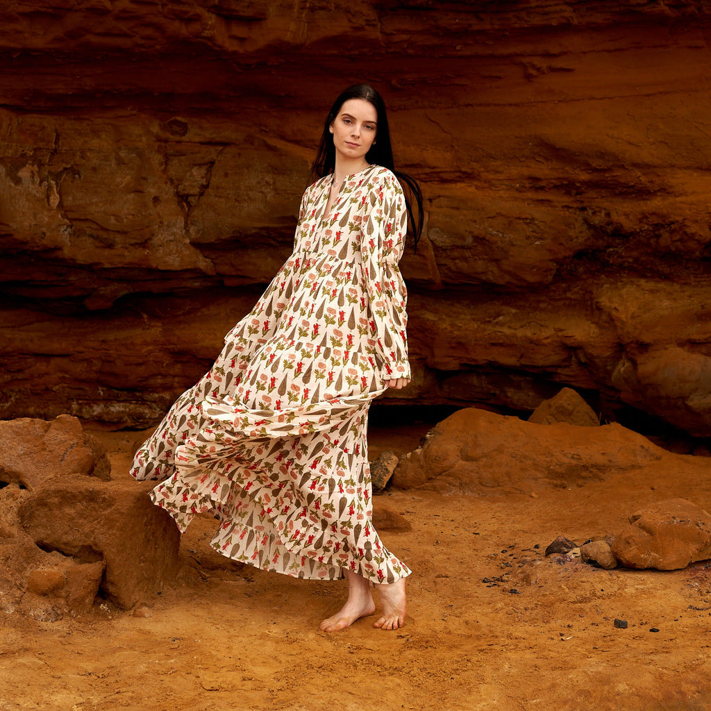 Diya Earth Floral Cotton Maxi Dress – print detail