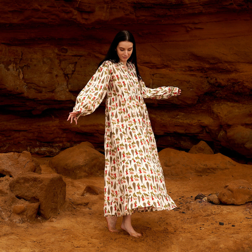 Diya Earth Floral Cotton Maxi Dress – side view