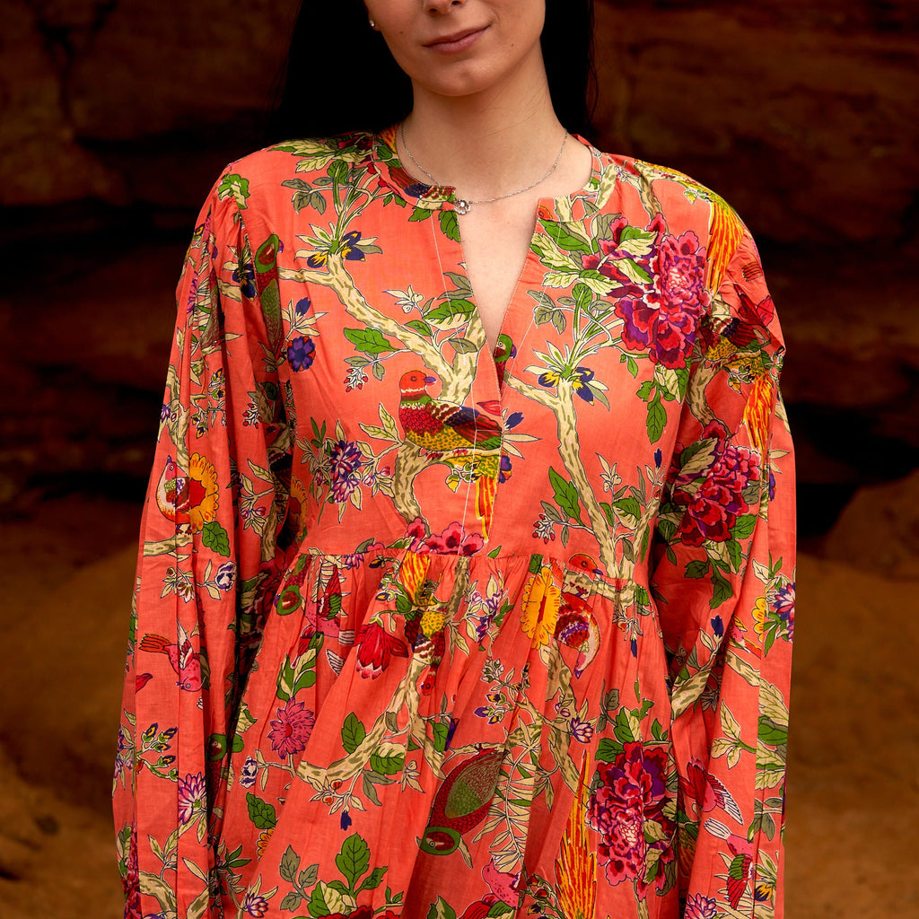 Esha Citrine Floral Cotton Maxi Dress – back view