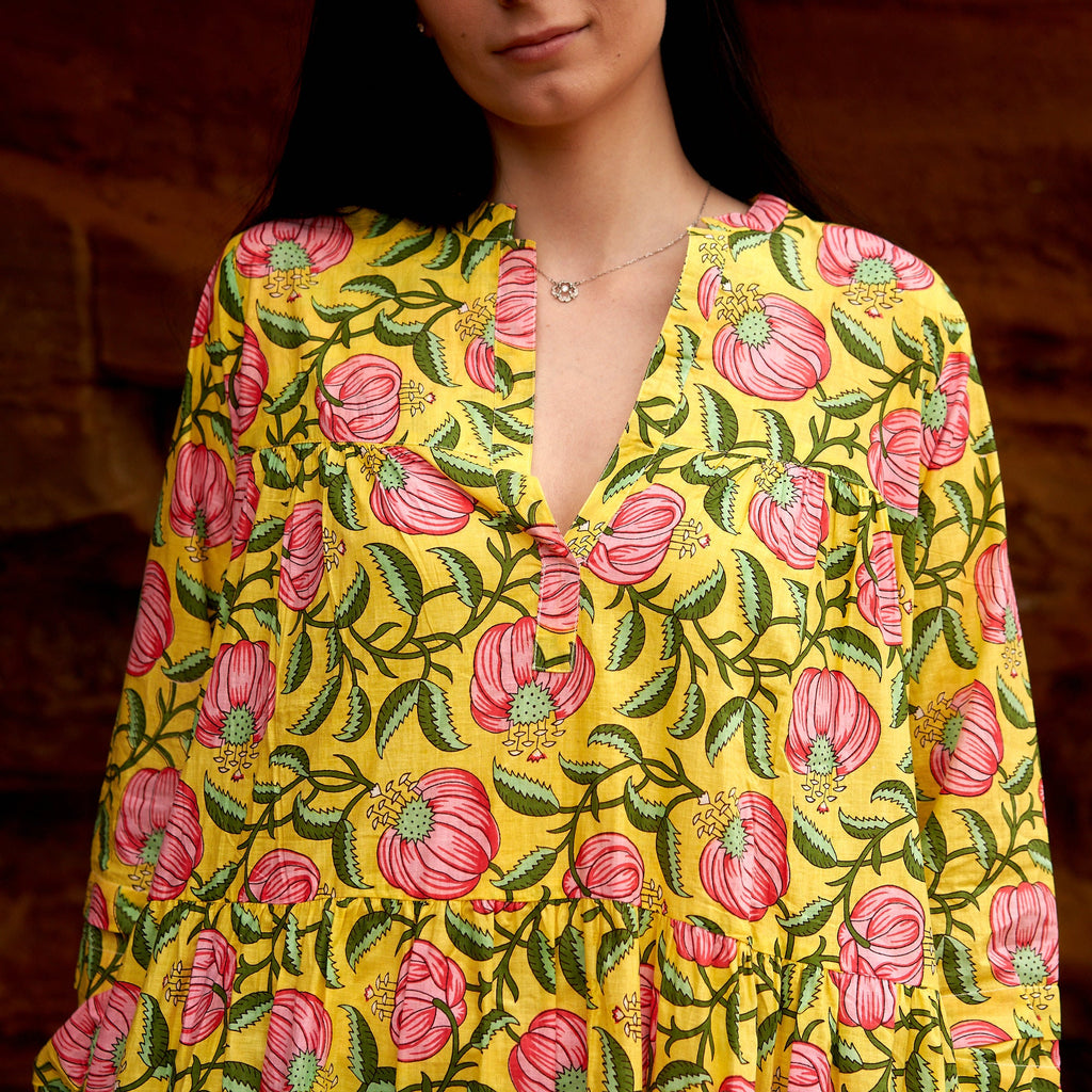 Ila Marigold Floral Cotton Maxi Dress – back view