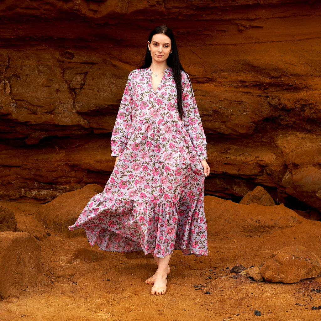 Jaya Moon Bloom Cotton Long Sleeve Maxi Dress – front view