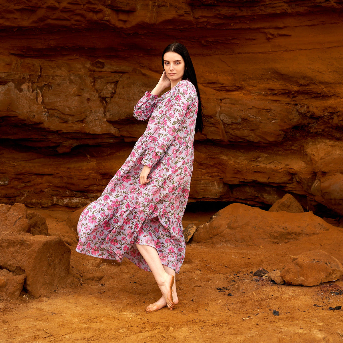 Jaya Moon Bloom Cotton Long Sleeve Maxi Dress – side view
