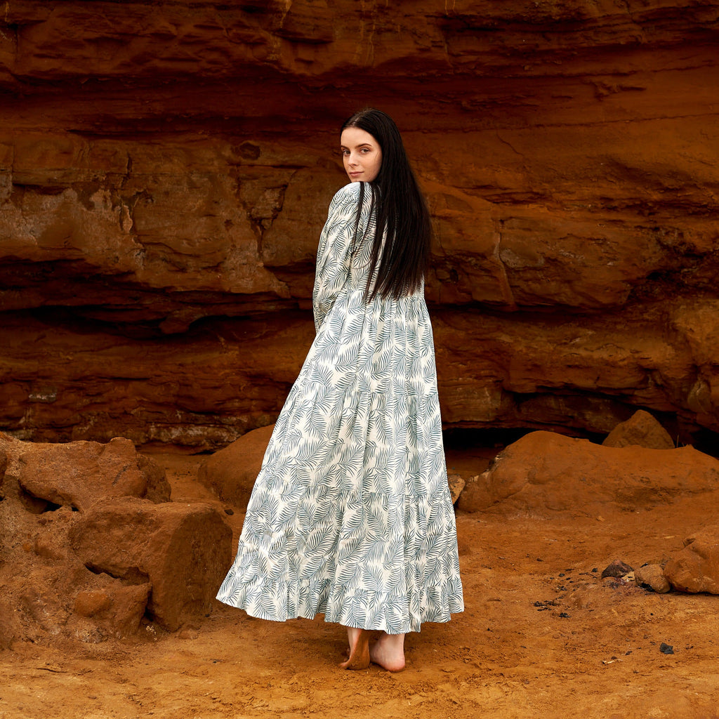 Leela Mint Botanical Cotton Maxi Dress – side view