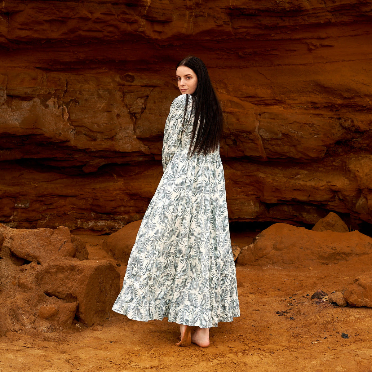 Leela Mint Botanical Cotton Maxi Dress – side view