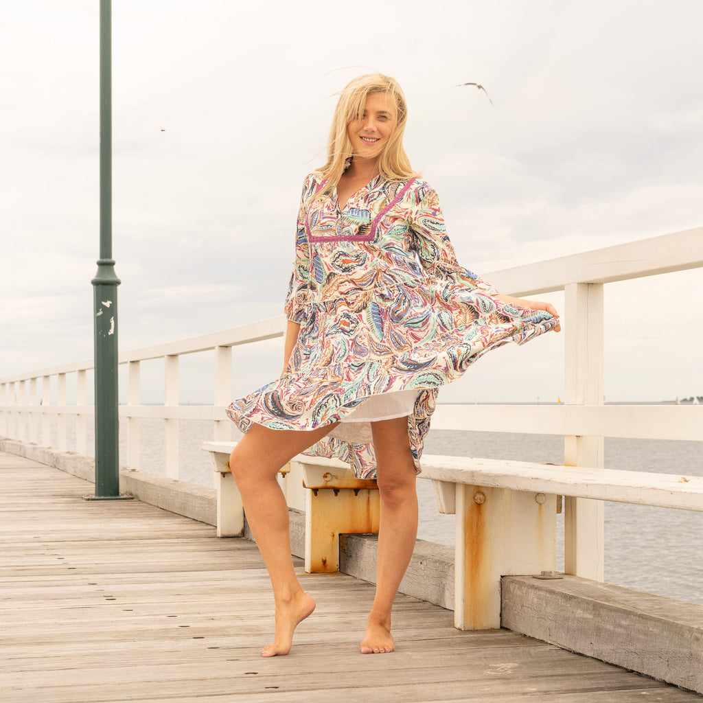 Nimbu Lemon Tropical Cotton Maxi Dress – print detail