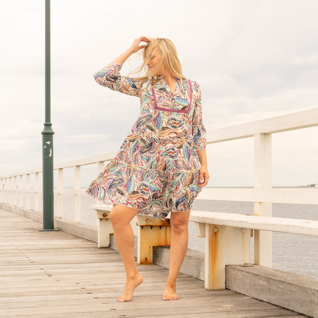 Nimbu Lemon Tropical Cotton Maxi Dress – back view