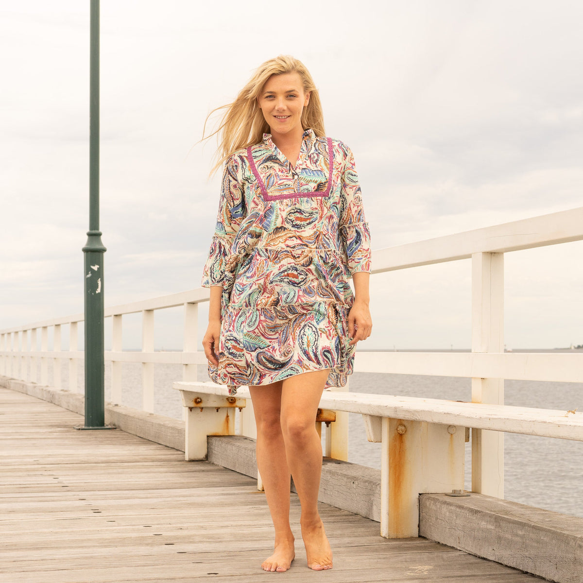 Nimbu Lemon Tropical Cotton Maxi Dress – front view