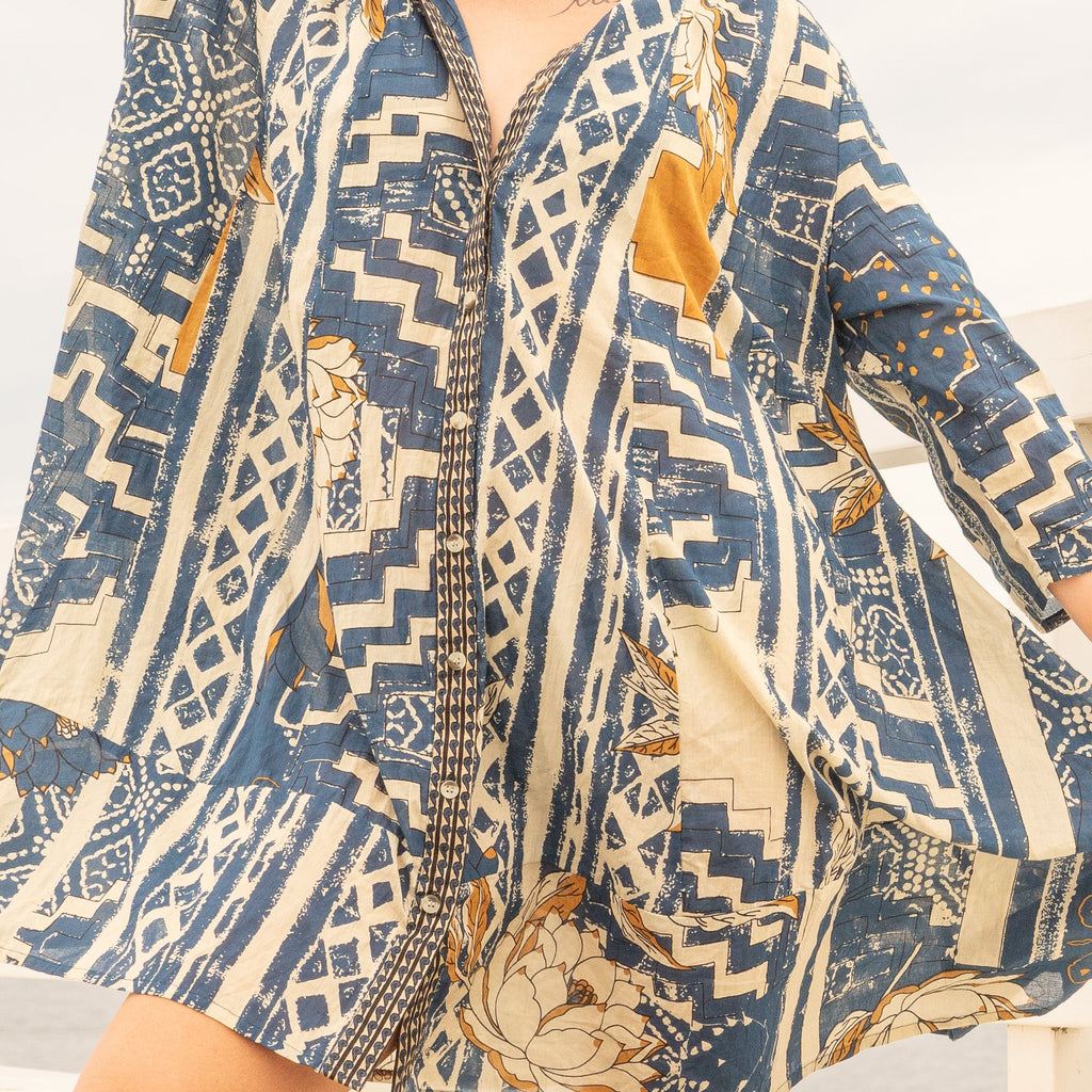 Rangoli Kaleidoscope Cotton Maxi Shirt Dress – print detail