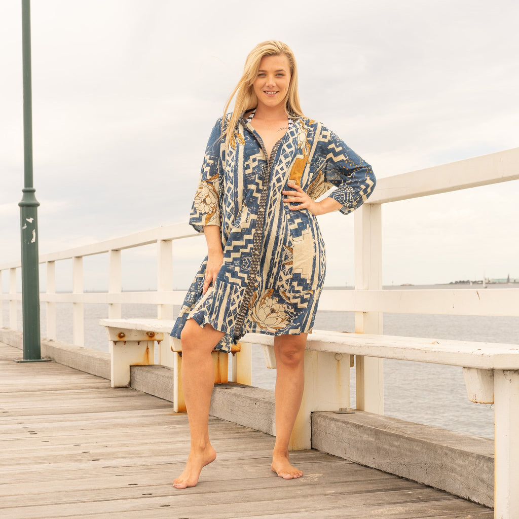 Rangoli Kaleidoscope Cotton Maxi Shirt Dress – front view