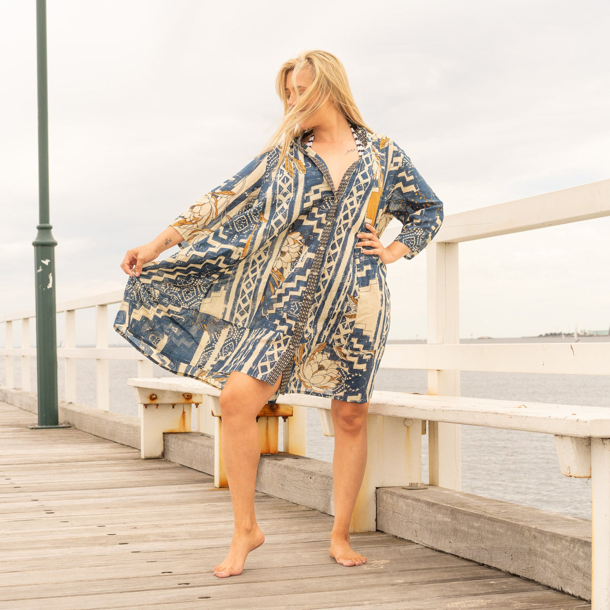 Rangoli Kaleidoscope Cotton Maxi Shirt Dress – back view