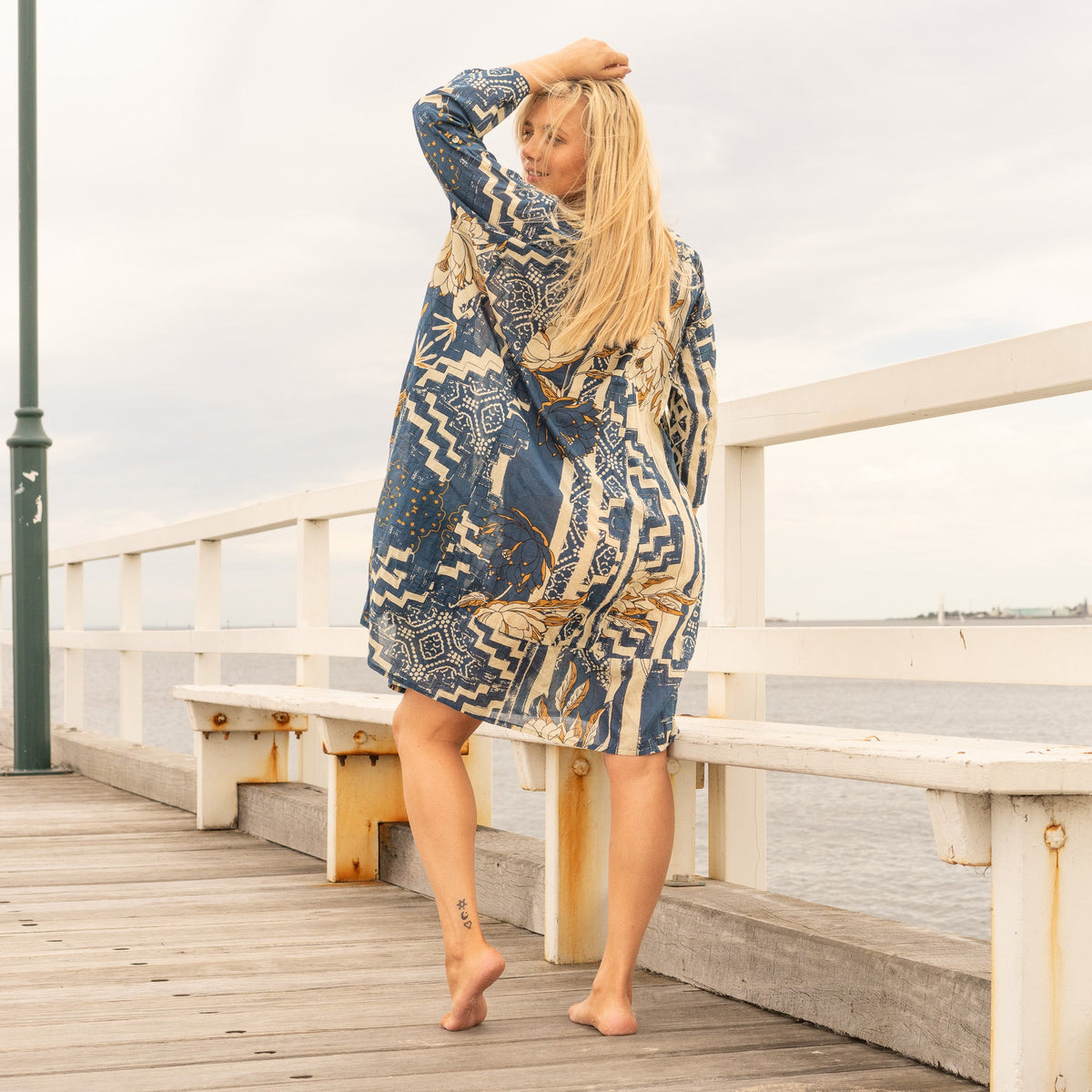 Rangoli Kaleidoscope Cotton Maxi Shirt Dress – side view