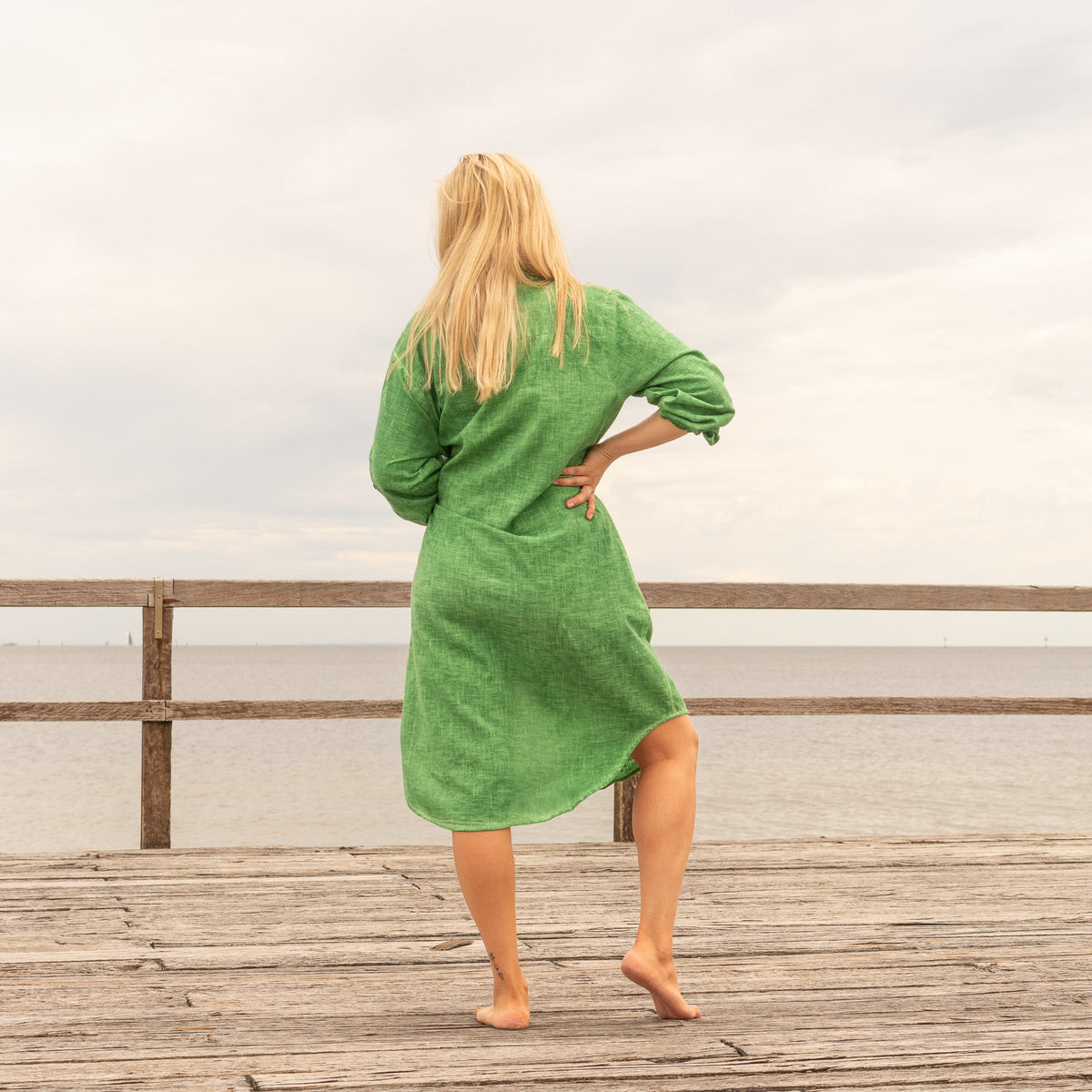 Gulab Budding Floral Cotton Maxi Shirt Dress – back view