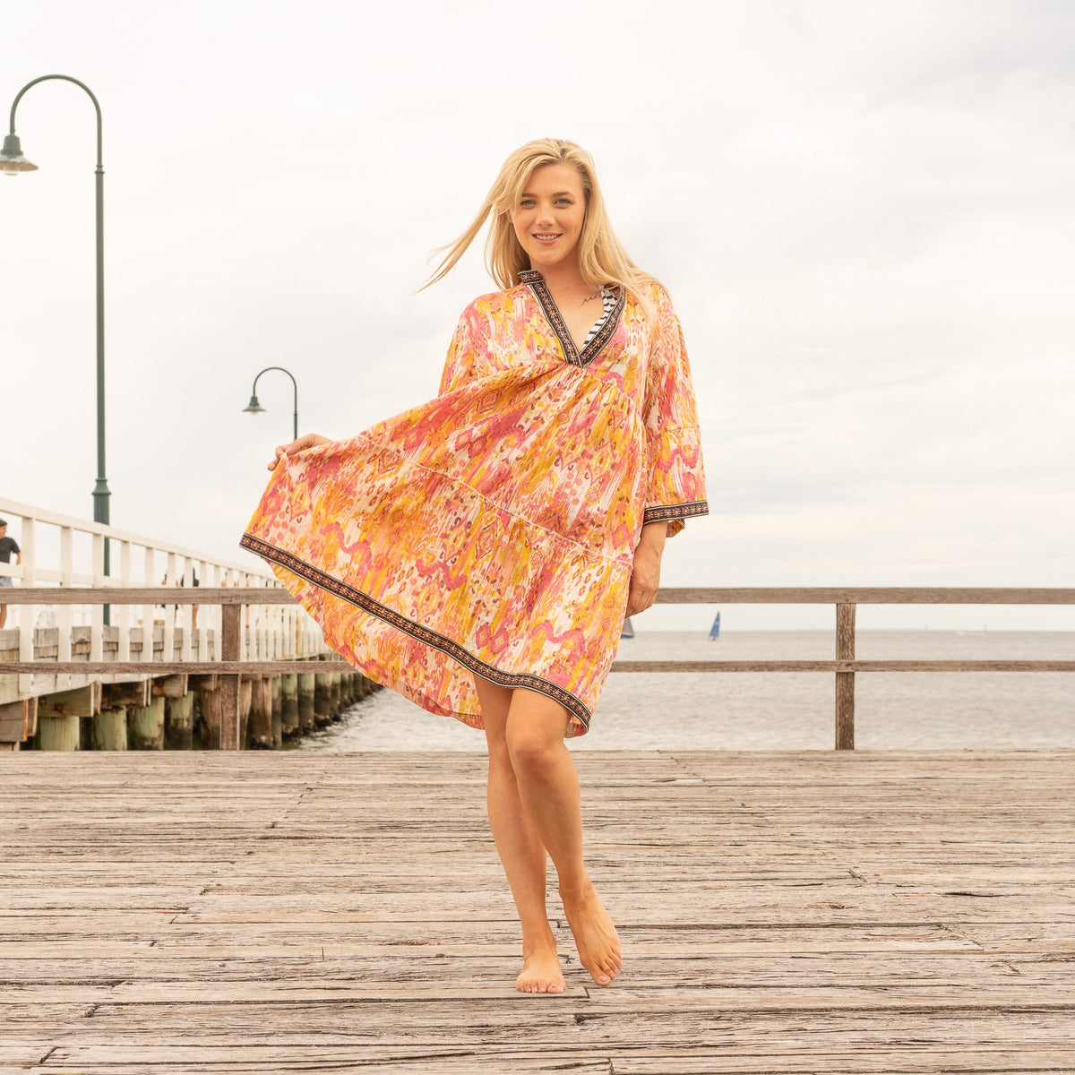 Mridula Boho Sunrise Cotton Midi Dress – print detail