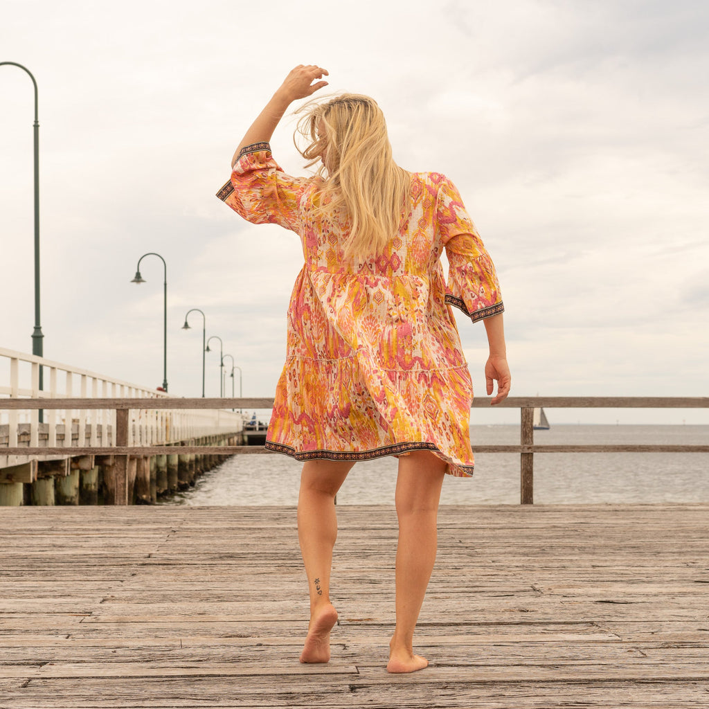 Mridula Boho Sunrise Cotton Midi Dress – styled look