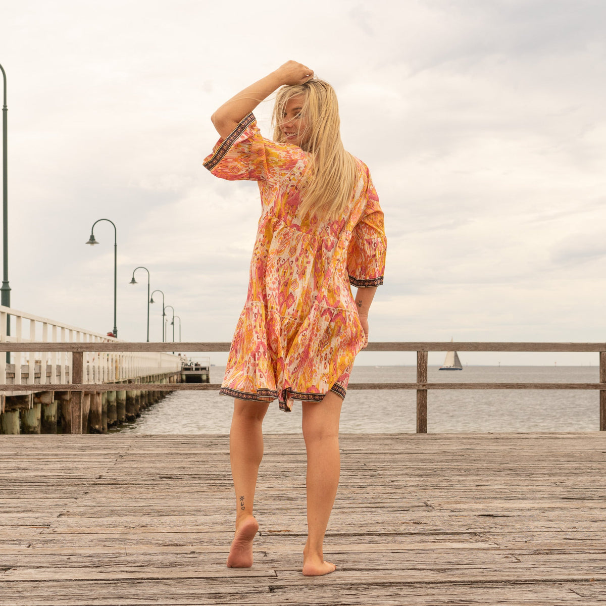 Mridula Boho Sunrise Cotton Midi Dress – back view