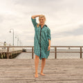 Damini Teal Floral Cotton Maxi Shirt Dress – front view