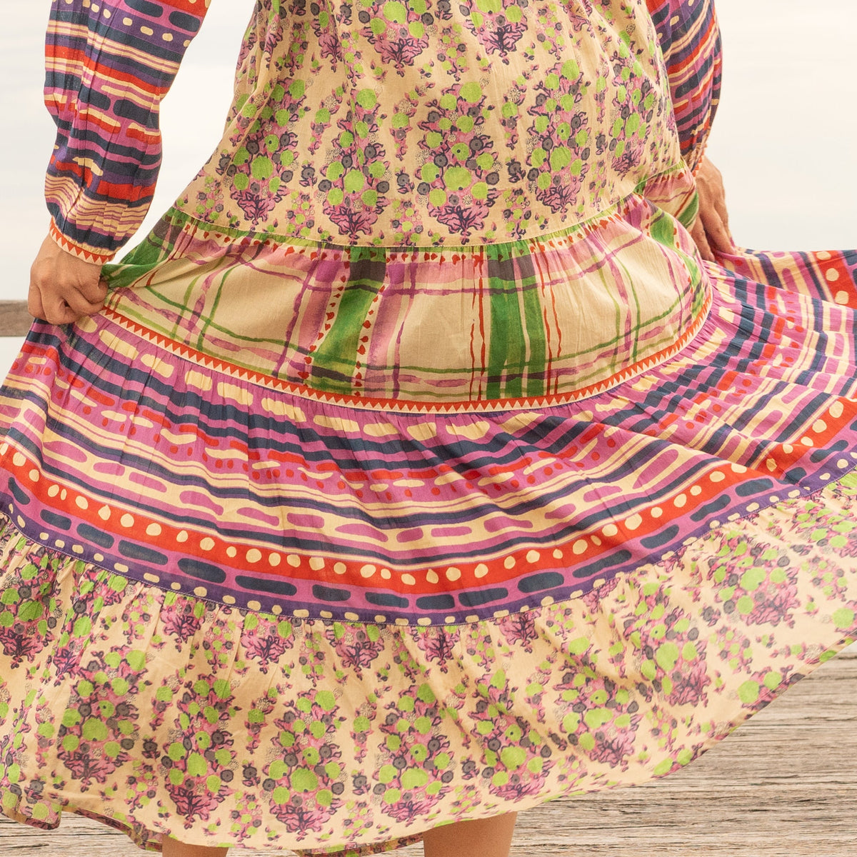 Anvi Purple Patchwork Floral Cotton Maxi Dress – side view