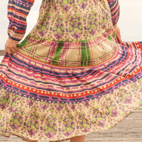 Anvi Purple Patchwork Floral Cotton Maxi Dress – side view
