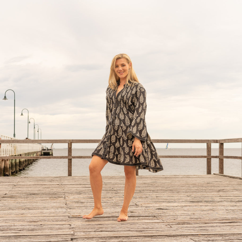 Nayana Party Print Cotton Midi Dress – front view