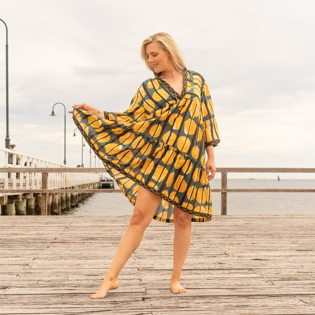 Pankhi Feather Cotton Midi Dress – print detail