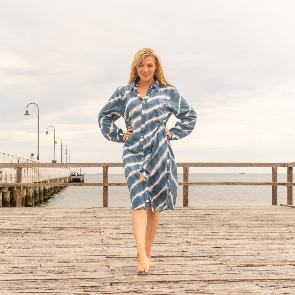 Ekta Indigo Cotton Maxi Shirt Dress – styled look