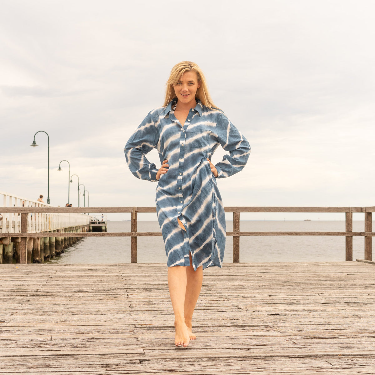 Ekta Indigo Cotton Maxi Shirt Dress – styled look