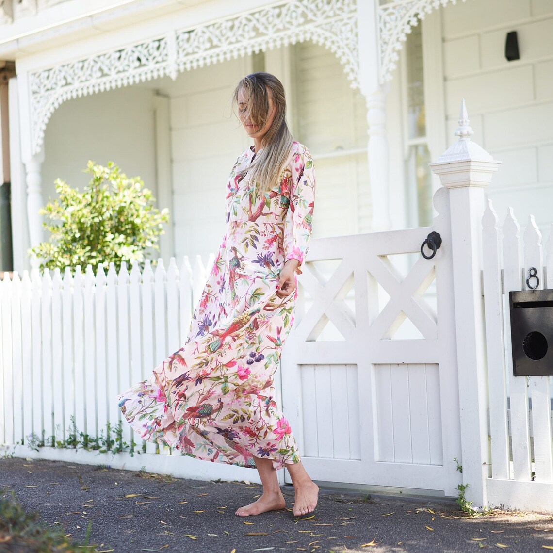 Shreya Sea Floral Cotton Wrap Maxi Dress – side view