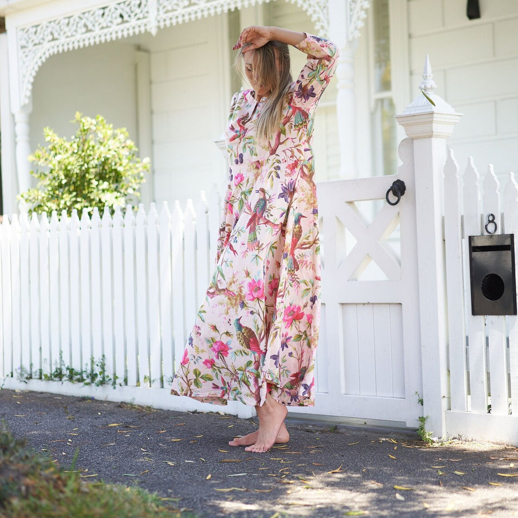 Shreya Sea Floral Cotton Wrap Maxi Dress – print detail