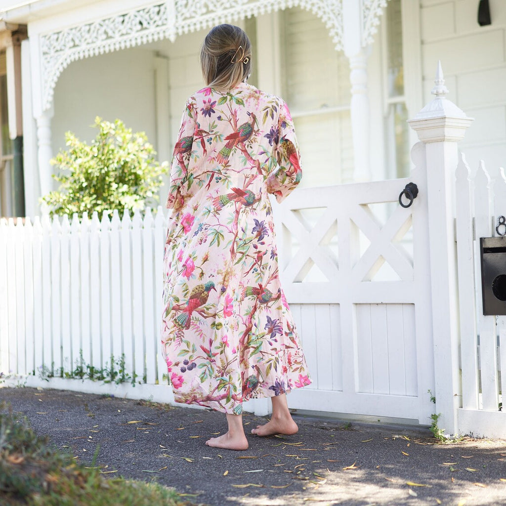 Shreya Sea Floral Cotton Wrap Maxi Dress – back view