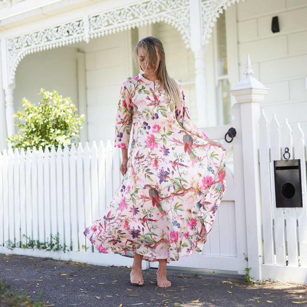 Shreya Sea Floral Cotton Wrap Maxi Dress – front view