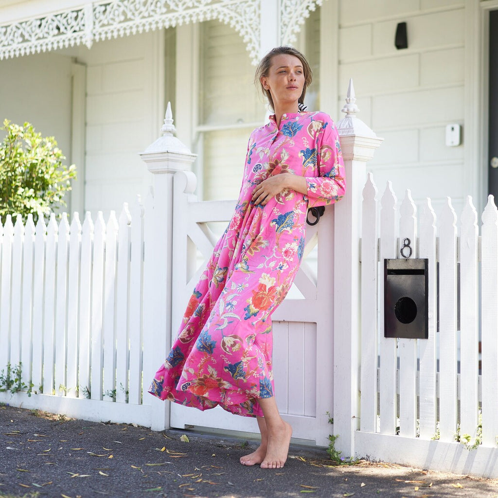 Saira Beachside Print Cotton Wrap Maxi Dress – front view
